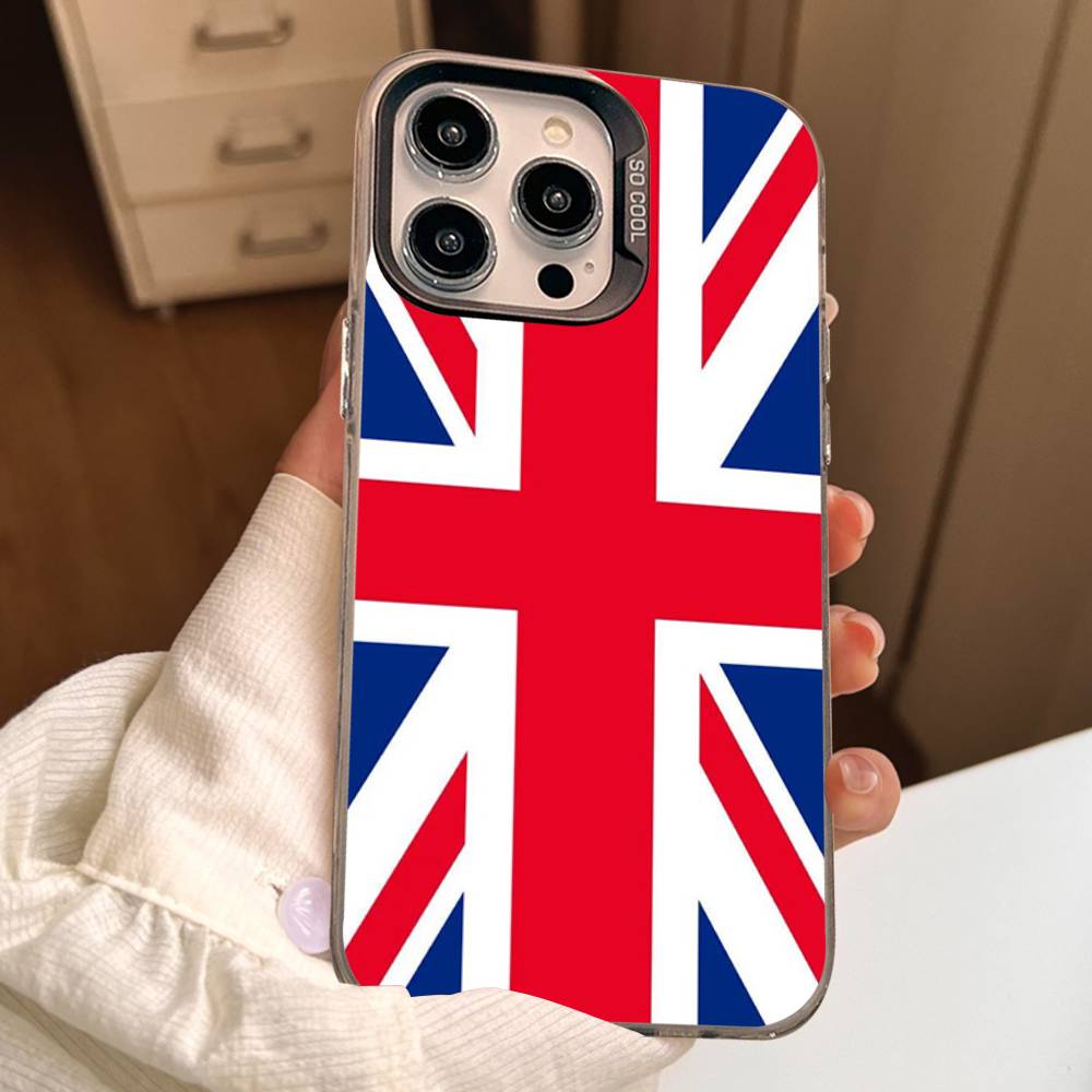 USA & UK Flaggen Hülle für iPhone 17Air 16 15 14 13 12 11 Pro Max X XS XR Plus Bunte Silberne Handyhülle