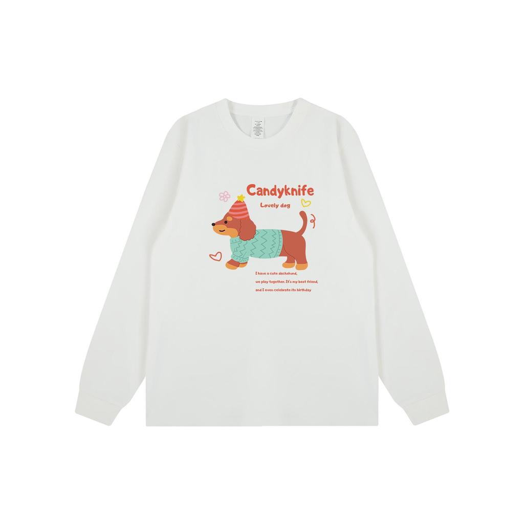 Trendy Cartoon Puppy Couple Long-Sleeve T-Shirt - Retro Autumn/Winter Style
