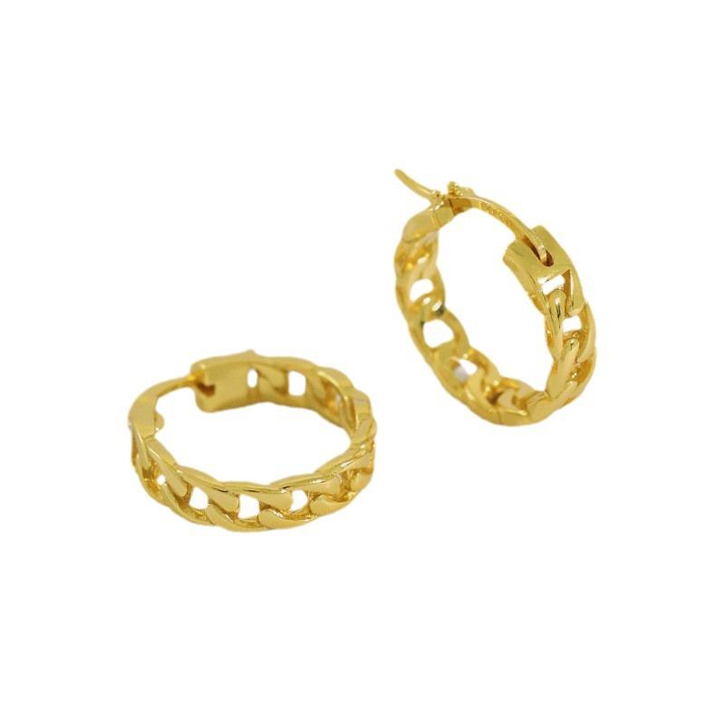 Fashion 18K Gold Plated 925 Sterling Silver Punk Chain Round Hoop Earrings for Women Girls Jewelry Gifts
