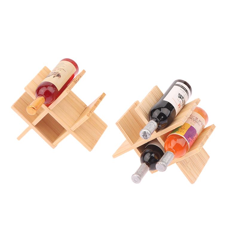 Puppenhaus Zubehör Miniatur Holz Wein Flasche Halter Mini Schaufenster Modell Spielzeug Für Puppe Haus Dekoration