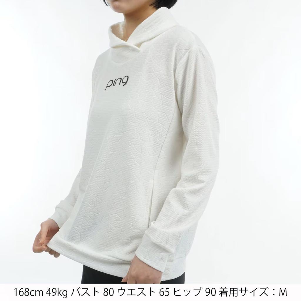 Long Sleeve High Neck Shirt Collar Embossed Golf L [Pin Apparel] Women's (Shawl Jersey) / / 622-4166200 030_White