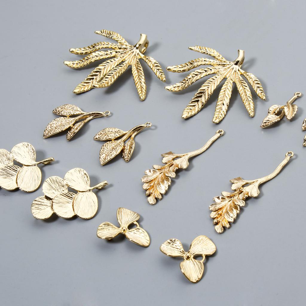 1-5 PCs Brass Plant Leaf Pendants For Jewelry Making 18K Gold Plated Earrings Charms DIY Necklace Findings