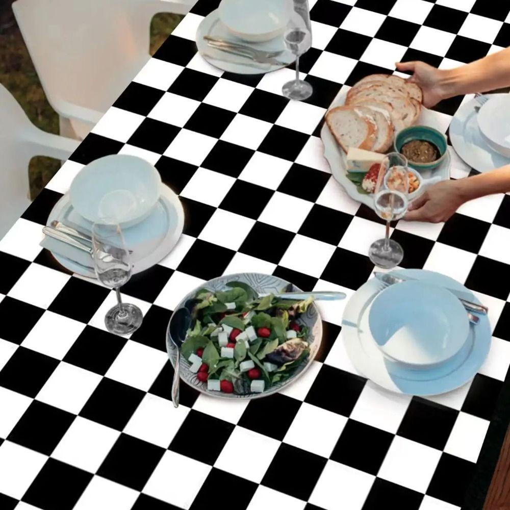Black and White Checkered DisposableTablecloth Plastic Table Decorative Cloth  Birthday Party
