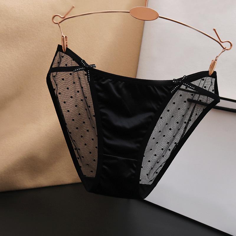 Large Sexy Seamless Low Waist Mesh Panties for Women - Silky Satin with Cotton Crotch