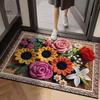 Absorbent Bath Mat Floor 3D Flower Pattern Bathroom Rug Highly Quick Door Friendly Dry Non-Slip Rubber Backing Kitchen Shower Laundry Room No Curl