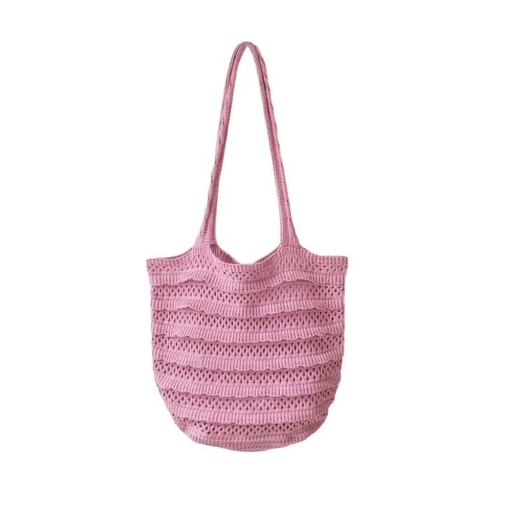 Sweet Crochet Shoulder Bag Large Capacity Seaside Vacation Handbag Knitted Tote Bag  Summer