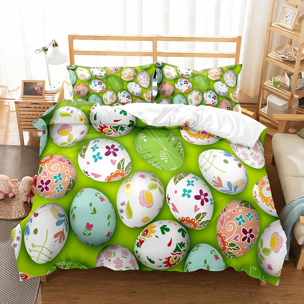 Frohe Ostern Bettbezug Eier Hasenmuster Polyester Bettdecke Bezug Festival Geschenke Für Kinder Jungen Mädchen Bettwäsche Set Mit Kissenbezug
