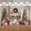 Christmas Photo Backdrop Fireplace Wreath Gifts Red Socks Xmas Tree Family Party Decor Banner Photography Background Props10