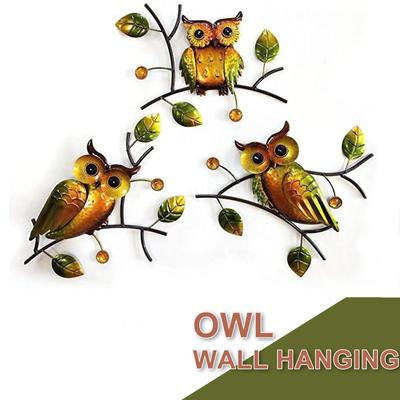 Painted Owl Crafts Three-dimensional Background Wall Metal Wall Hanging