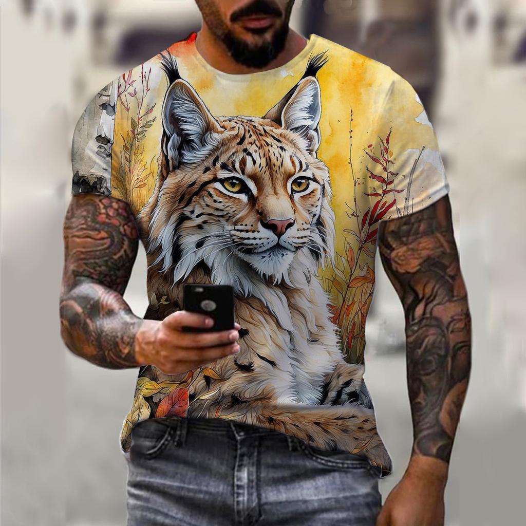 Summer Men's Summer Men's Casual T-shirt 3d Printed Lynx Bobcat Print Unisex Short-sleeved Fashion Trend Home Wear