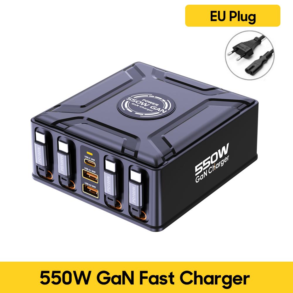 550W 7-in-1 Charging Station with 100W Retractable USB C Cable GaN Fast Charger for MacBook Pro iPhone 17 Samsung Laptop Tablet EU Plug