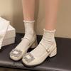 Autumn Women's Chunky Heel Mary Janes Shoes New Square Toe Rhinestones Square Buckle Heeled Shoes for Women Pumps  Shoes