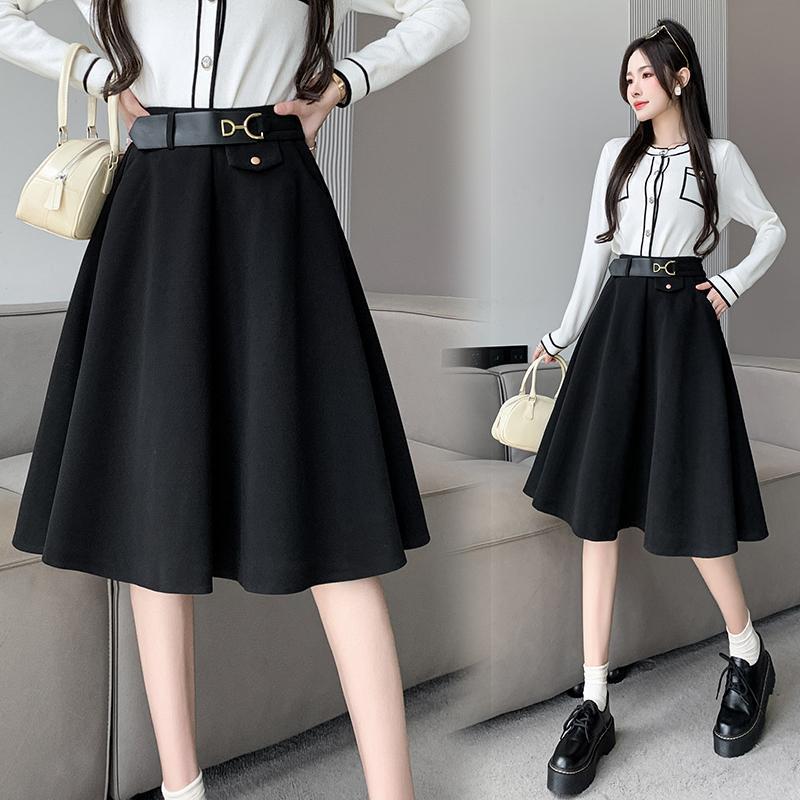 2025 New Style Women s Elegant Woolen High Waist Mid-Length Draped Umbrella Skirt for Autumn and Winter S (80-95 cm)