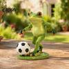 Cute Frog with Football Player Statue, Garden Whimsical Stable Resin Figurine for Outdoor Indoor Table Decor