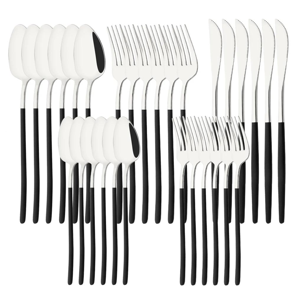 30Pcs/Set Stainless Steel Dinner Mirror Gold Dinnerware Set Knife Dessert Fork Spoon Cutlery Set Kitchen Flatware Silverware Set