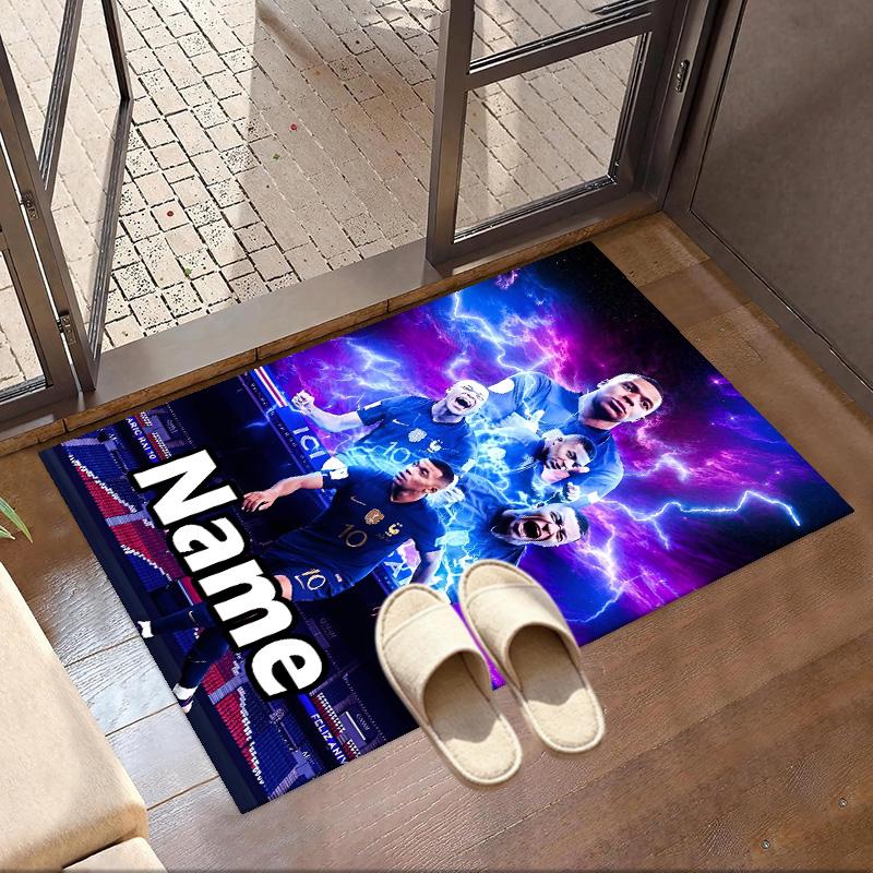 Custom Name Personalized Kylian Mbappe Print Carpet, Versatile Home Decor Rug, for Playroom, Apartment, Balcony, Entryway, Hallway Gift