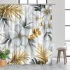 1Pc Floral Shower Curtain With White Hibiscus And Gold Foil Design, Polyester Fabric, Machine Washable, Suitable For Bathroom