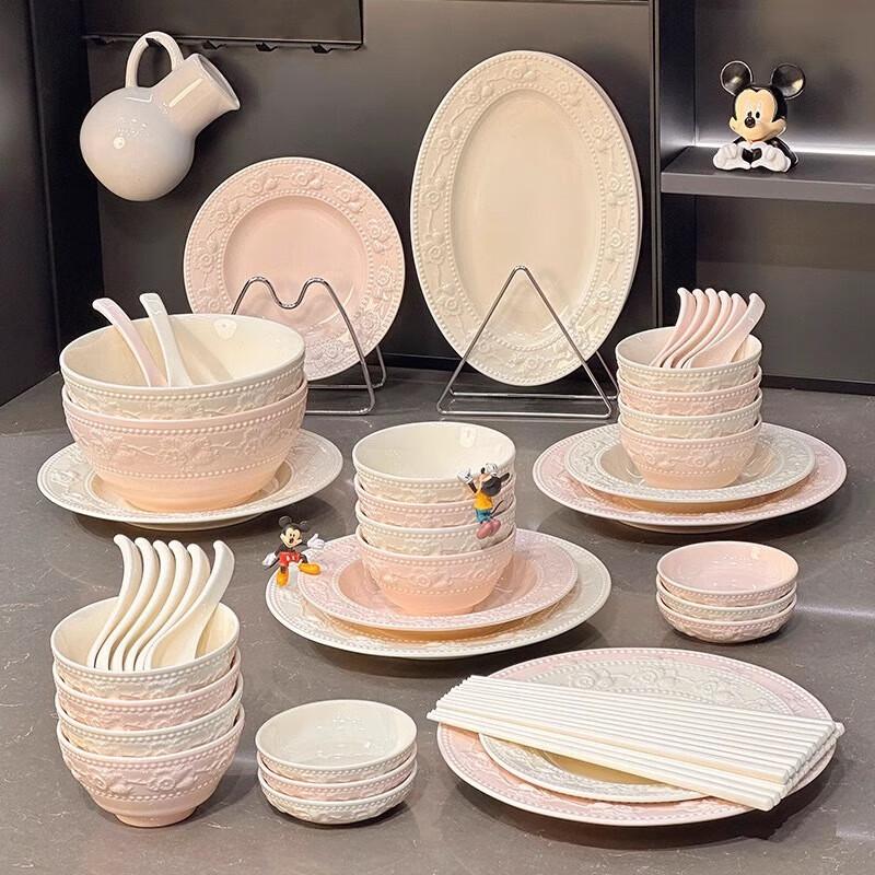 KANGMO Embossed Rose 4.5-inch Ceramic Rice Bowl Set