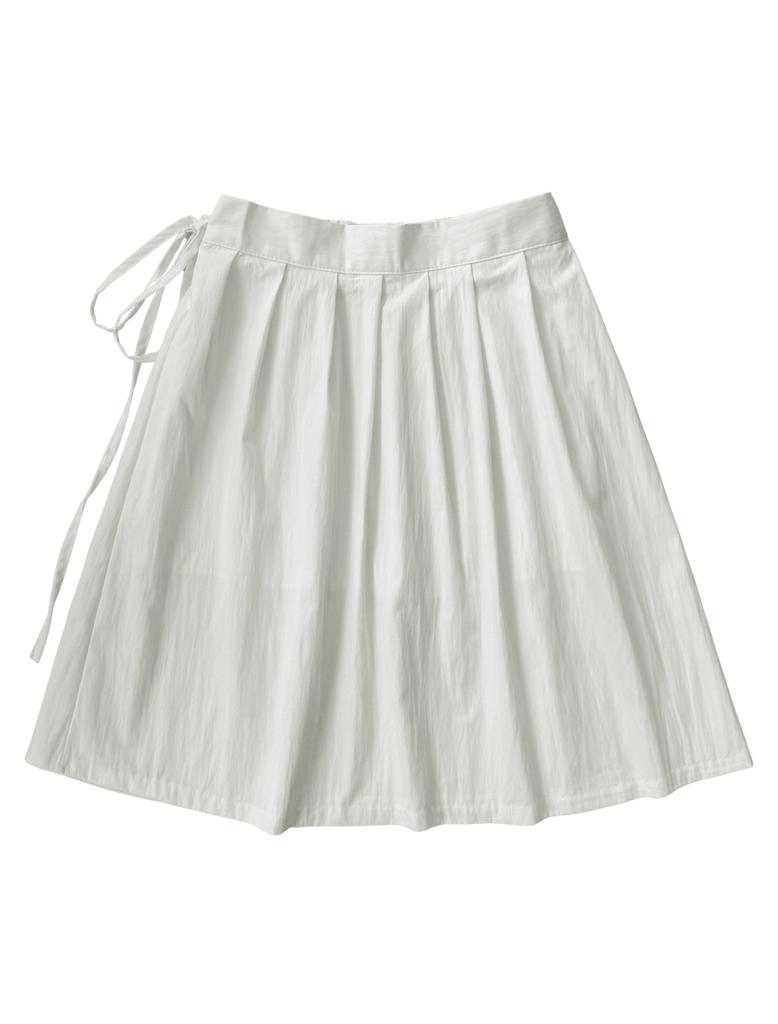 Lupeu Ribbon Midi Pleated Skirt Ivory