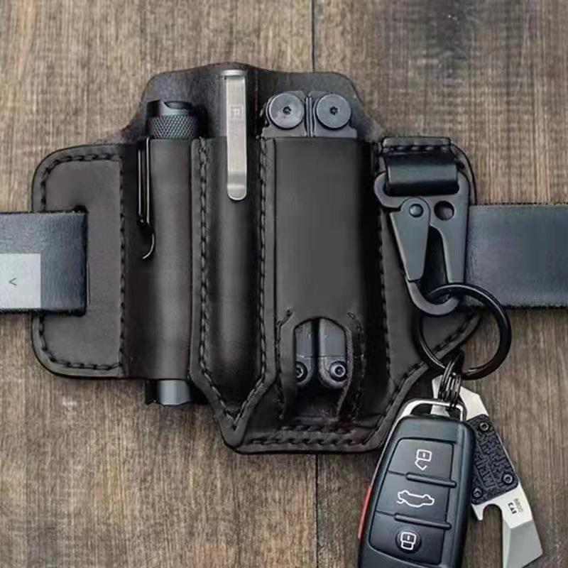 In-Stock Tactical EDC Tool Set: Leather Waist Bag with Flashlight & Keychain