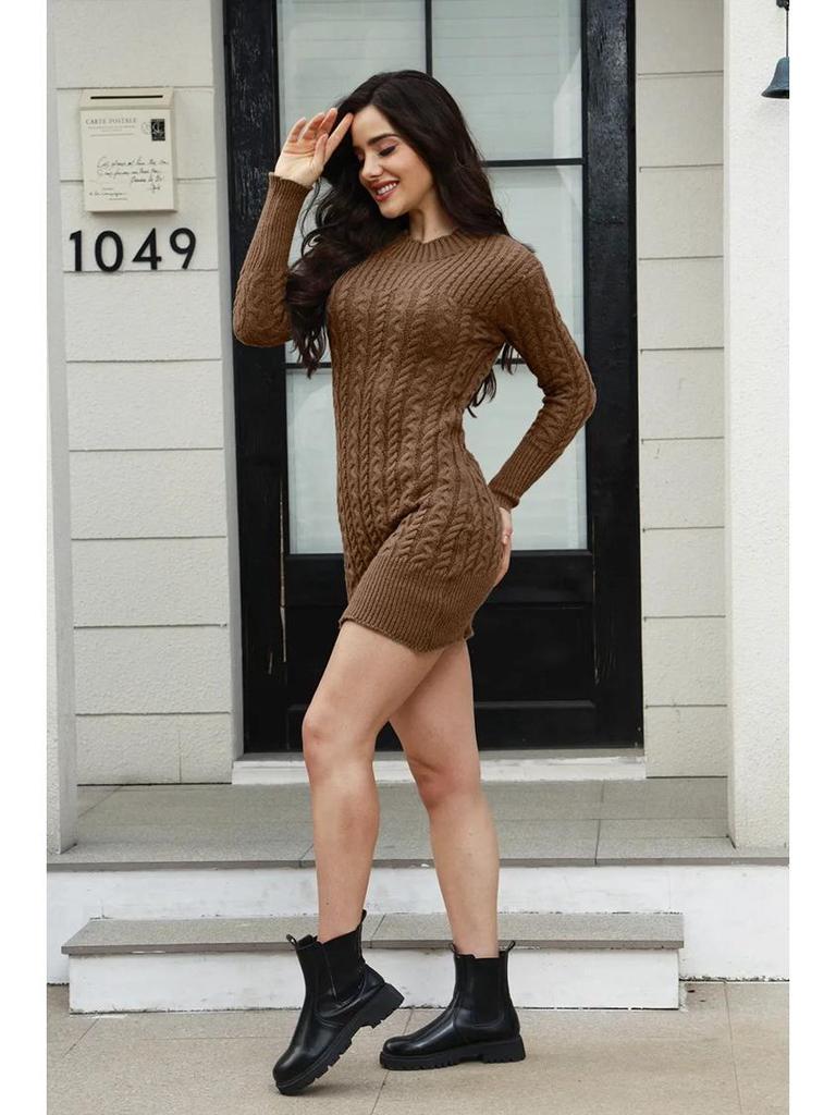 Cross-Border Fashion Cable Knit Sweater Dress: New European & American Mid-Length Autumn/Winter Women's Clothing