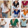 Women's V-Neck Lace Loose Top Temperament Commuter Short Sleeve Shirt Women
