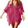 Beach Cover Up V-Neck Half Sleeve Splicing Design Bikini Swimsuit Cover Up Solid Color Beachwear Summer Accessories