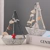 Mini Sailboat Model Nautical Resin Sailing Boat Decoration with Shell Starfish Rustic Vintage Beach Ocean Theme Ship Ornament for Home Office Bedroom