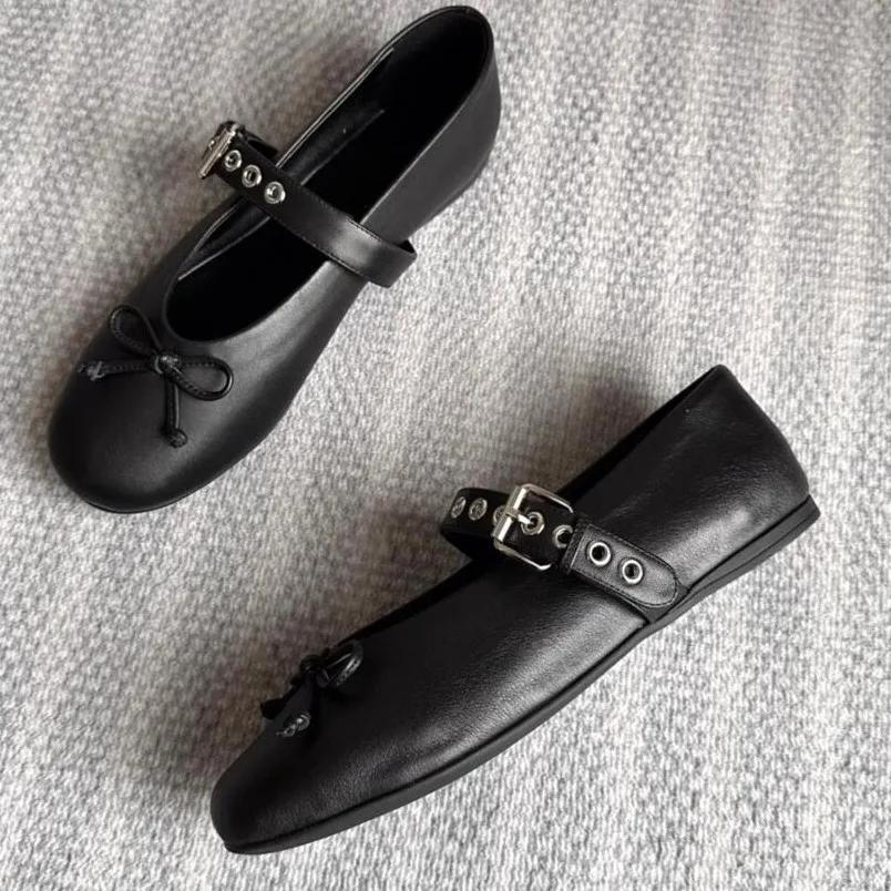 Fashion Round Toe Shoes Woman Flats Bow-Knot Dress Butterfly Ballerinas Office & Career Butterfly-knot Mary Janes Rubber PU Buckle Strap