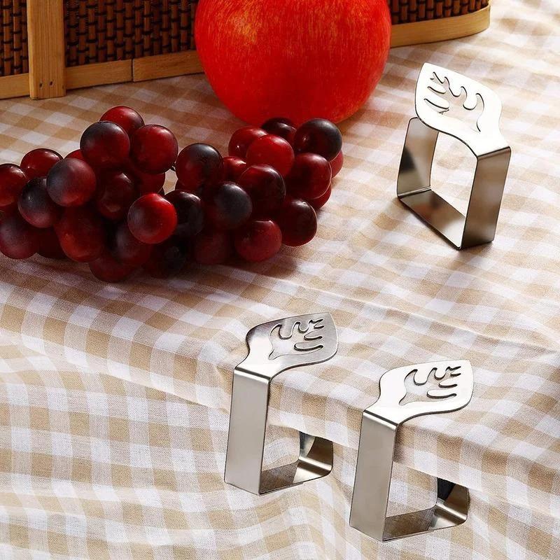 4 Stück Edelstahl-Tischdeckenklammern, dekorative Blatt-Tischdeckenklemmenhalter, Tischabdeckungsklemmen für Picknick, Grillen, Hochzeitsdekoration