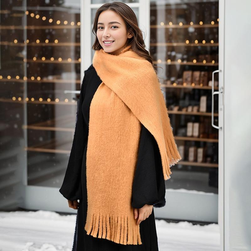 Autumn and winter new women's scarf thickened warm solid color fringed scarf versatile warm knitted shawl scarf