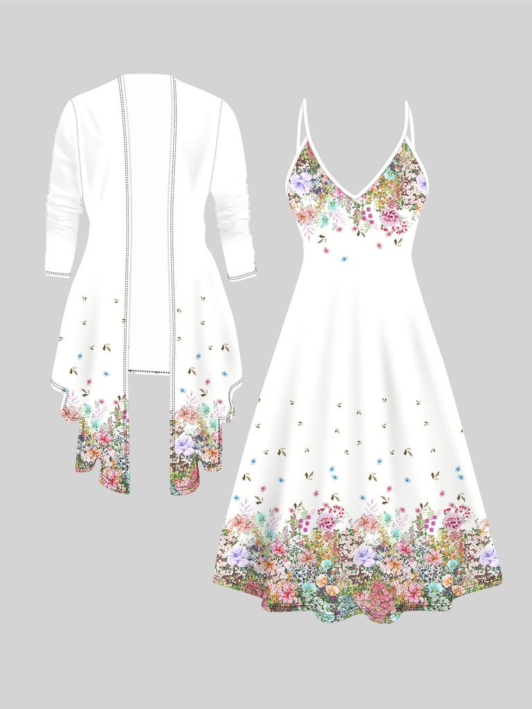 Sukienka Set Płaszcz z Nadrukiem Wzoru Kwiatowego 3D na Walentynki, Ekscentryczny Klasyczny Nadruk Modowy Totem, odpowiedni do Różnych Scen Stylów Modowych