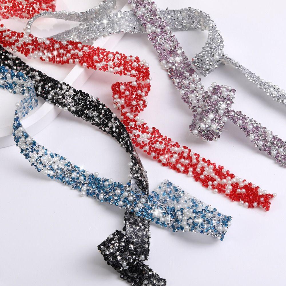 New 1 Yard Glitter Drill Tape Resin Rhinestones Glitter Crystal Sticker Self Adhesive Pearl Ribbon Sticker Clothes Decoration