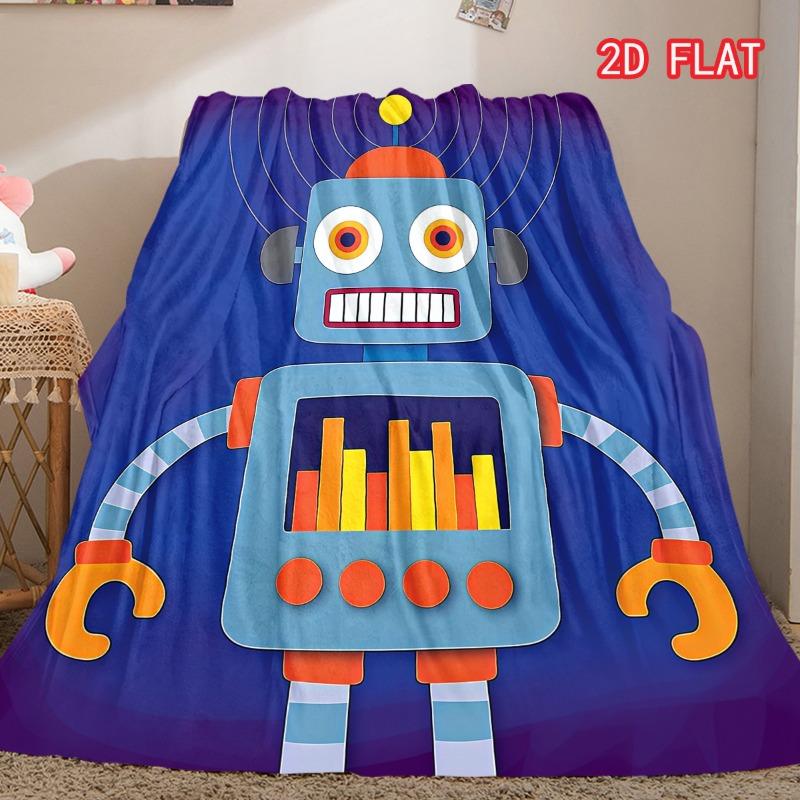 Cute Colorful Cartoon Robot Bar Chart Antenna Gradient Purple Print Soft Flannel Throw Blanket Lightweight Warm Sofa Couch Bed Home Decor Cover