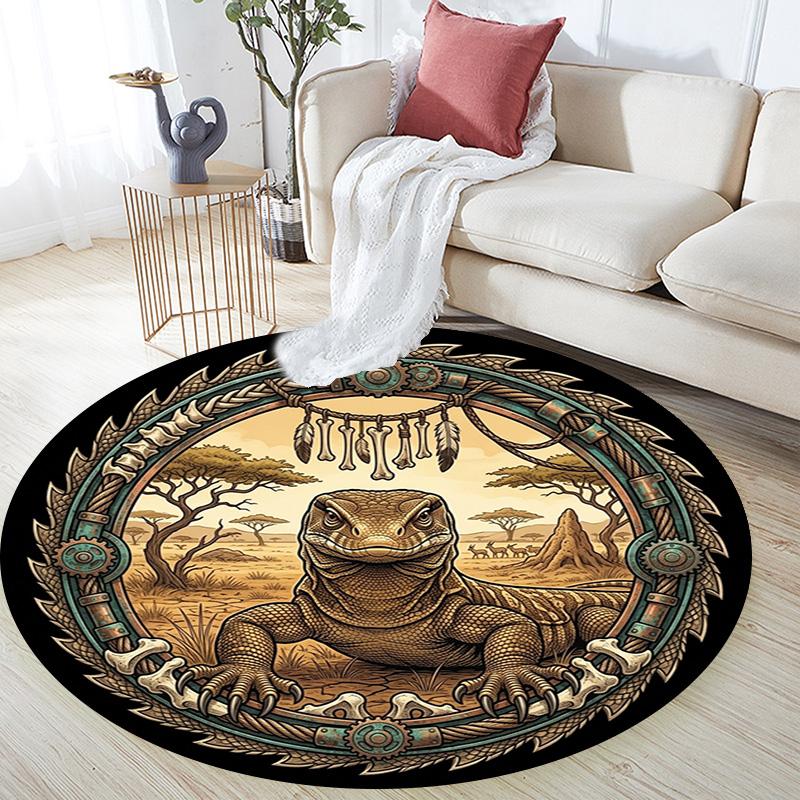 Steampunk Lizard Emblem Round Area Rug Under Office Chairs Bedroom Living Room Home Decor