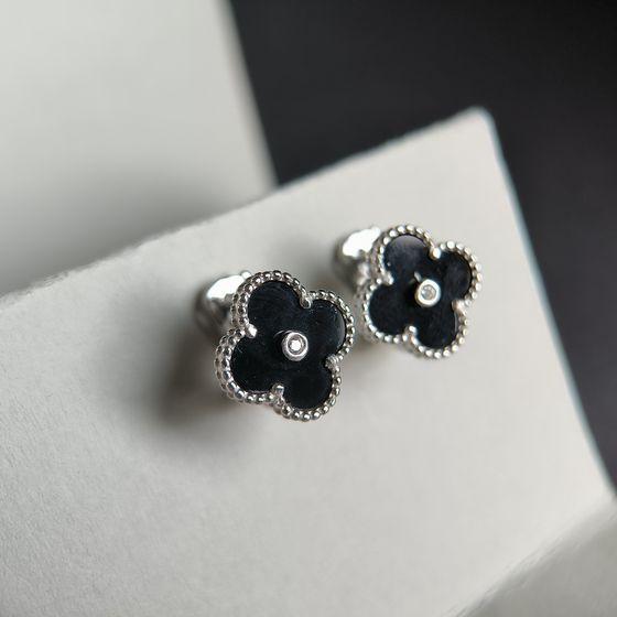 Silver Earrings with Natural Onyx, Cubic Zirconia (60002201)