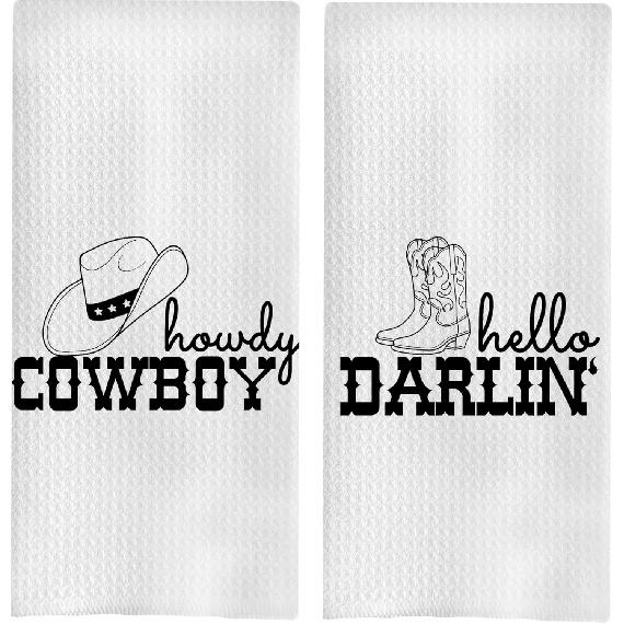 Howdy Cowboy Hello Darlin Couple Kitchen Towels Set of 2, Western Hand Towels for Bathroom, Western Dish Towels, Western Kitchen Decor, Cowboy белый