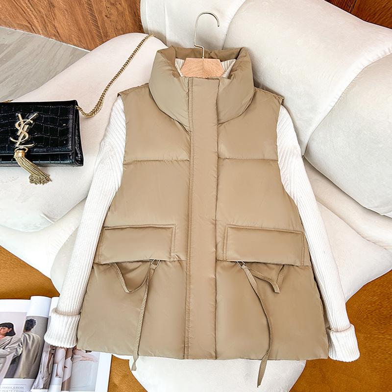 

Женский свободный пуховый хлопковый жилет без рукавов в европейском и американском стиле на осень/зиму 2024 M хаки