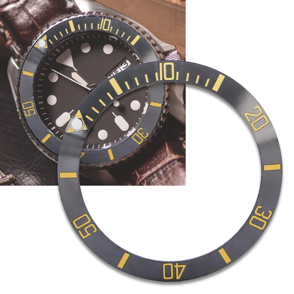 Ceramic Watch Bezel Insert Wristwatch Bezel Insert Loop Ring Replacement Parts (Black+Gold)