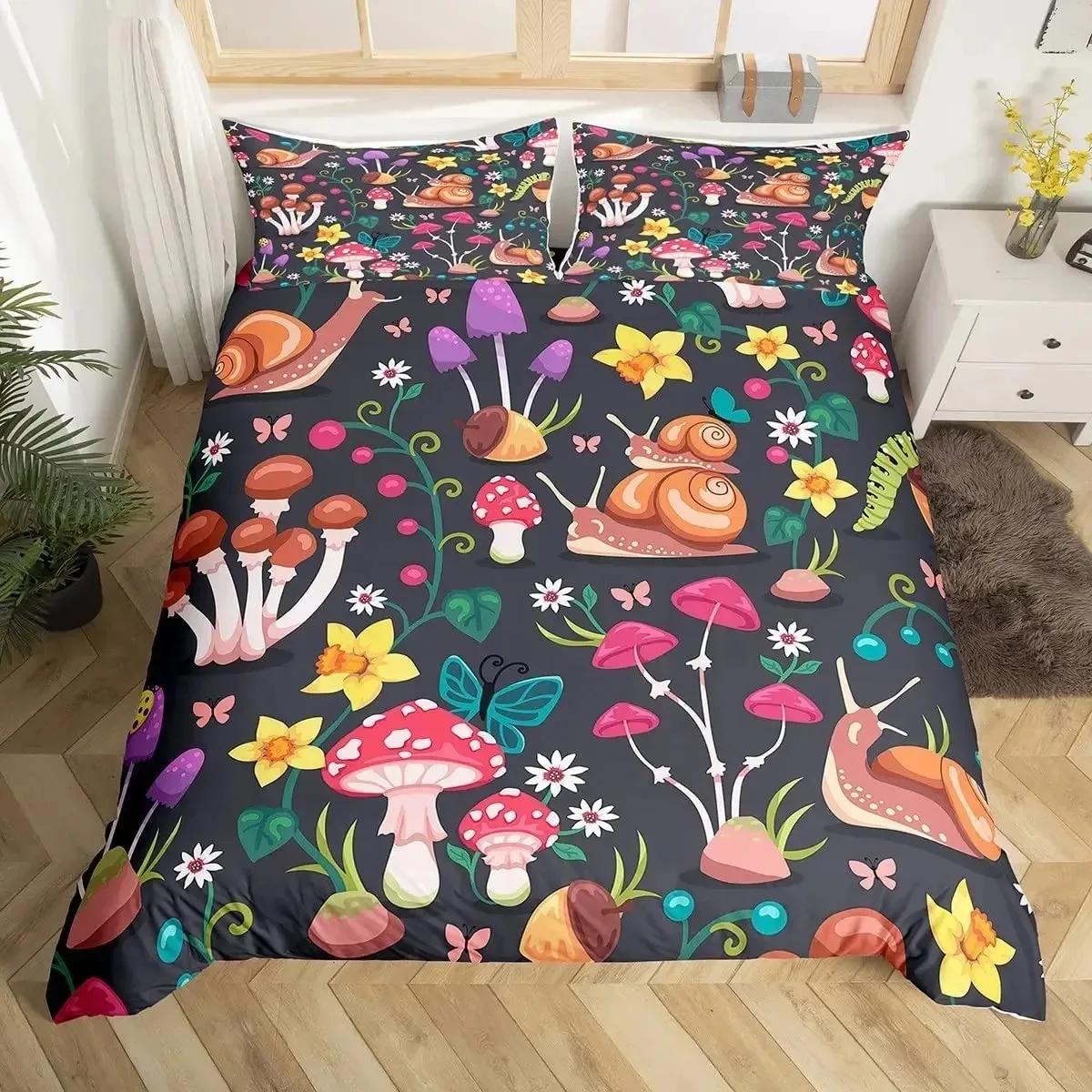 

Comforter Wild Mushroom Burgundy Plant Bedding Set Comforter Soft Polyester King Queen Size With Comforter (quilt)-EU Single(135*200cm)3pcs