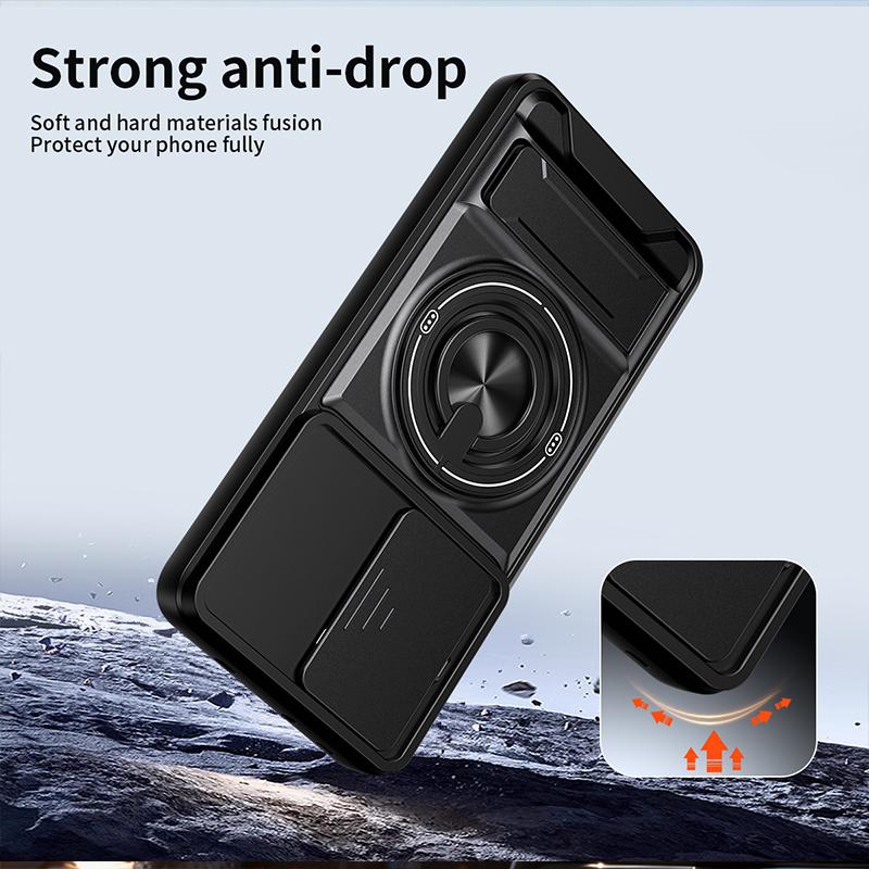 Phone Case Compatible for Xiaomi Poco X7 Pro 5G Case with Built-in Ring Stand Sliding Camera Lens Cover