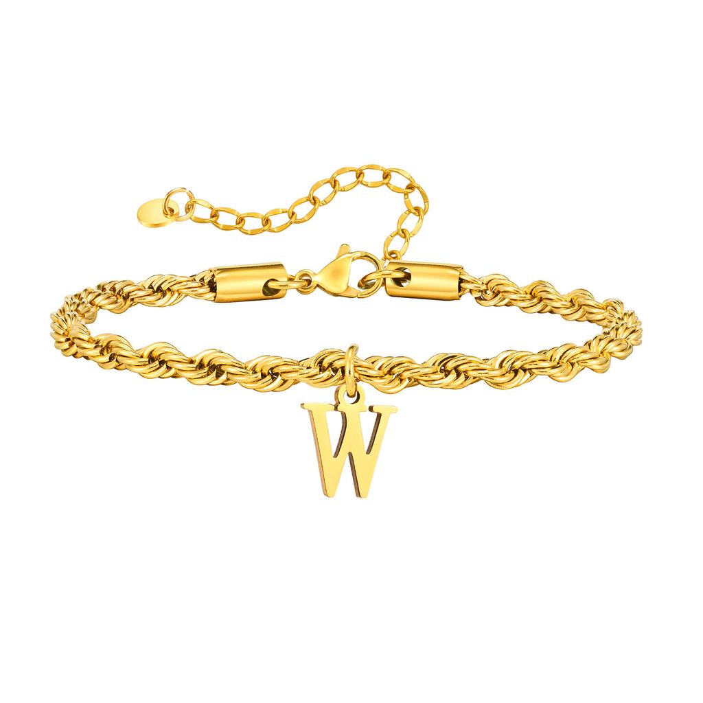 Vnox Braccialetti con Lettere A-Z per Uomo, Braccialetto a Catena Intrecciata in Acciaio Inossidabile Placcato Oro, Classico Braccialetto con Nome Regalo per Lui