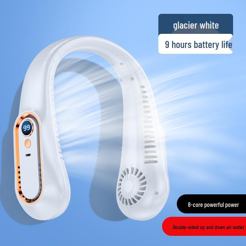 USB Rechargeable Neck Hanging Fan with Digital Display for Students, Office & Sports