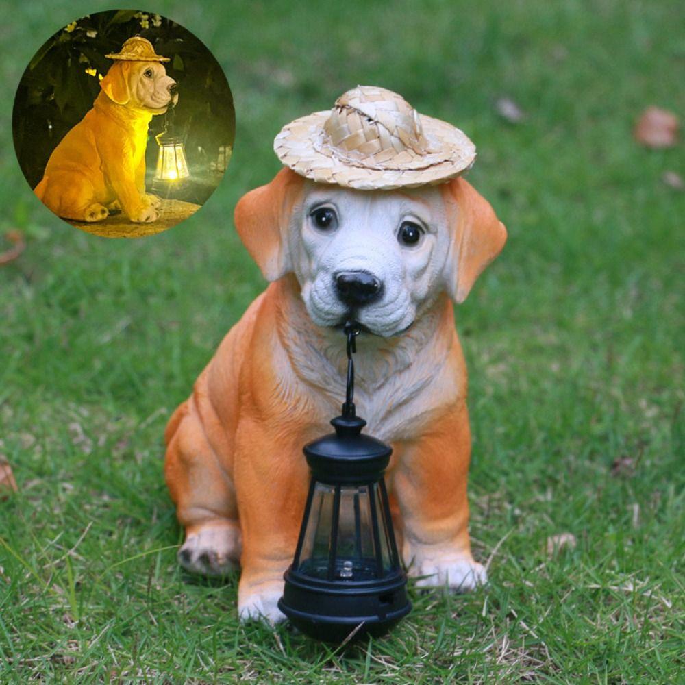 Creative Dog Solar Ornament Resin Animal Sculptures Lamp Puppy Statue Light  Courtyard