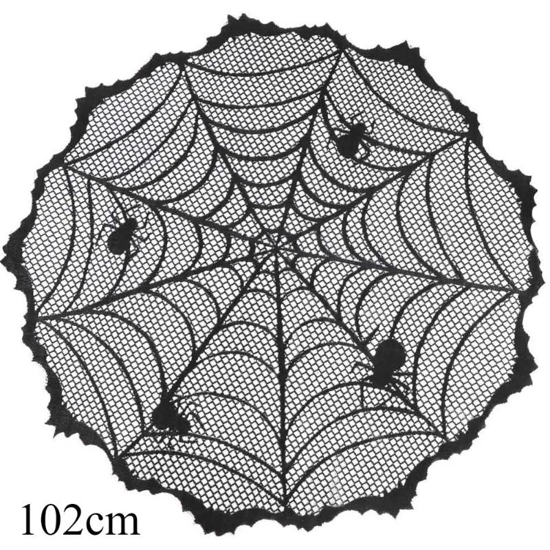 Spooky Black Lace Halloween Tablecloth Decorative Table Runner for Mantel Dining Table Ghost Party Home Indoor Decoration Prop