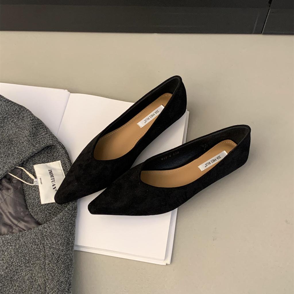 Evening wind temperament pointed head shallow mouth single shoes women's spring and autumn suede commuting casual thick heel one pedal women's shoes