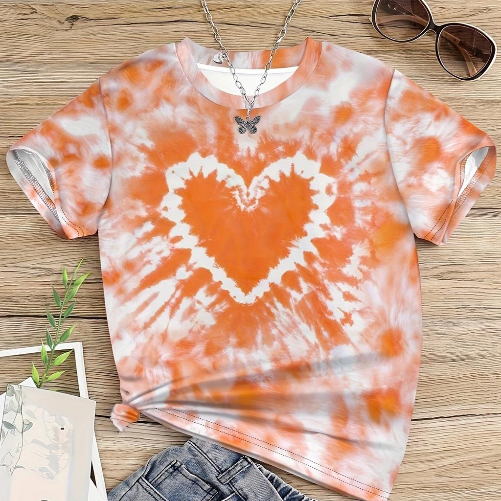 Girl Clothes Child T-Shirt Short Sleeve Heart Print Tie Dye Girl T-Shirt Top Casual Tees Kids Summer Clothes Children's Clothing