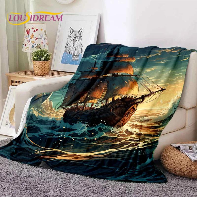 Ancient Pirate Ship Boat,Barque,Sailboa Soft Flannel Blanket,Throw Blanket Comfortable Blanket for Picnic Beds Sofa Home Bedroom