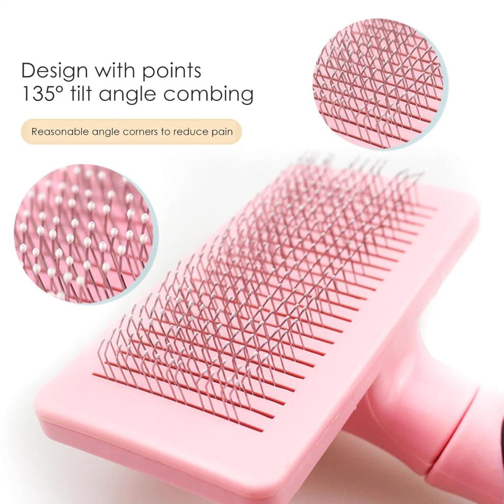 Dog Brush - Cat Massage Comb with Ergonomic Handle, Multifunctional Pet Grooming Tool for Long-Haired Dogs, Pink