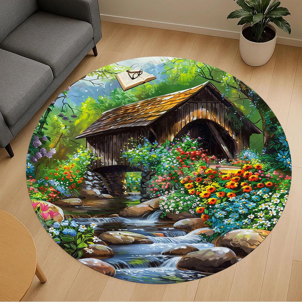 1PC bridge flowers Office Round Area Rug, Under Office Chairs Bedroom Living Room Home Decor, Carpet for Office -1110031